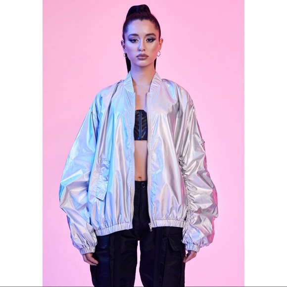 Dolls Kill Jackets & Blazers - NWT Current Mood SPACED HOLOGRAPHIC BOMBER JACKET